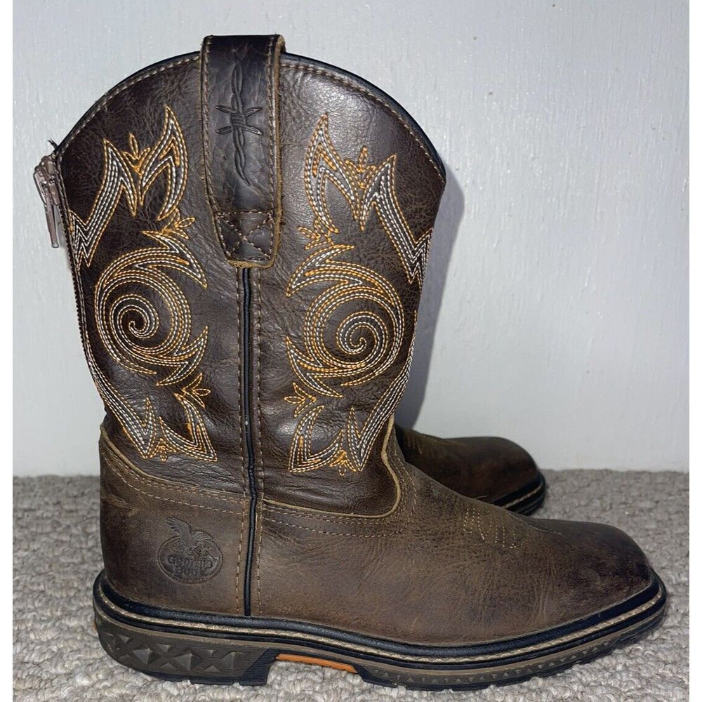 Georgia Boot Carbo-Tec Kids 8" Size 4M Pull-On Zip Saddle Boot Brown GB00342Y